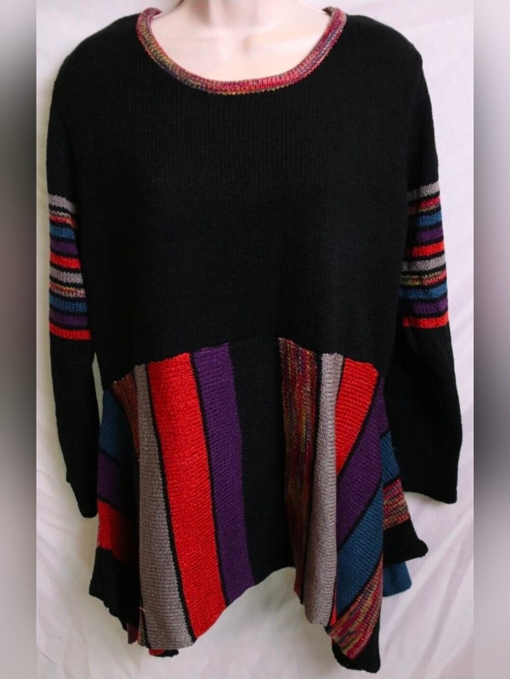 Women's Pyramid Collection Black Striped Multicolor Blouse Size Medium NWT